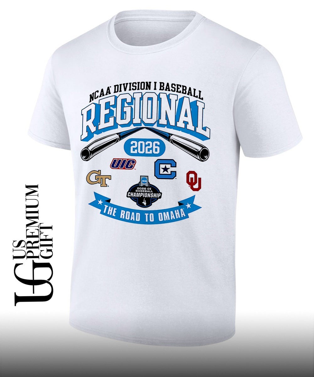 Georgia Tech Yellow Jackets and UIC Flames and Citadel Bulldogs and Oklahoma Sooners Baseball Regional Division I NCAA 2026 The Road to Omaha shirt