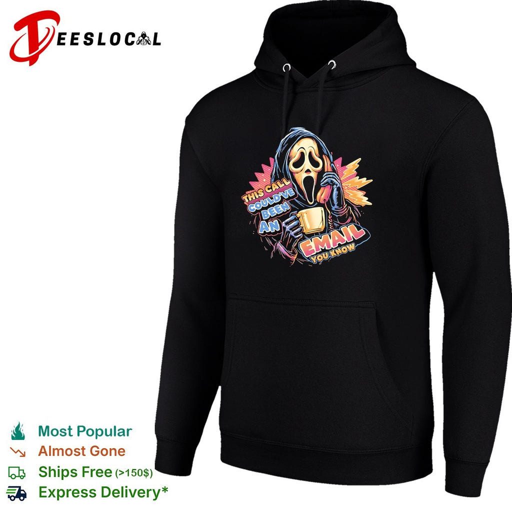 Ghostface holding phone and coffee this call could’ve been an email shirt