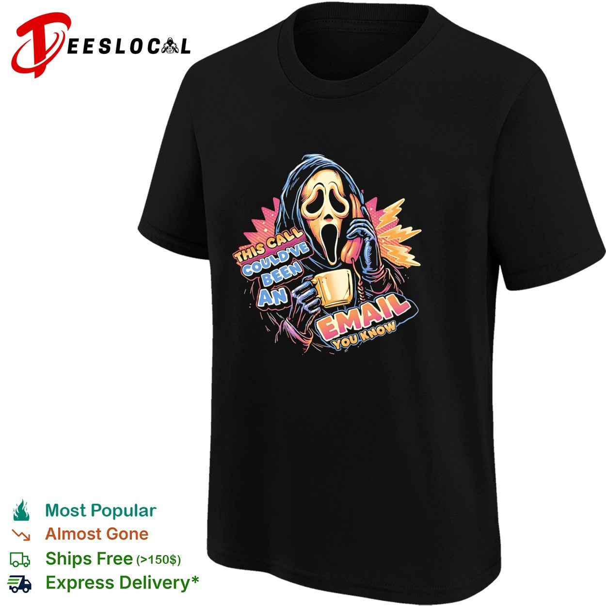 Ghostface holding phone and coffee this call could’ve been an email shirt