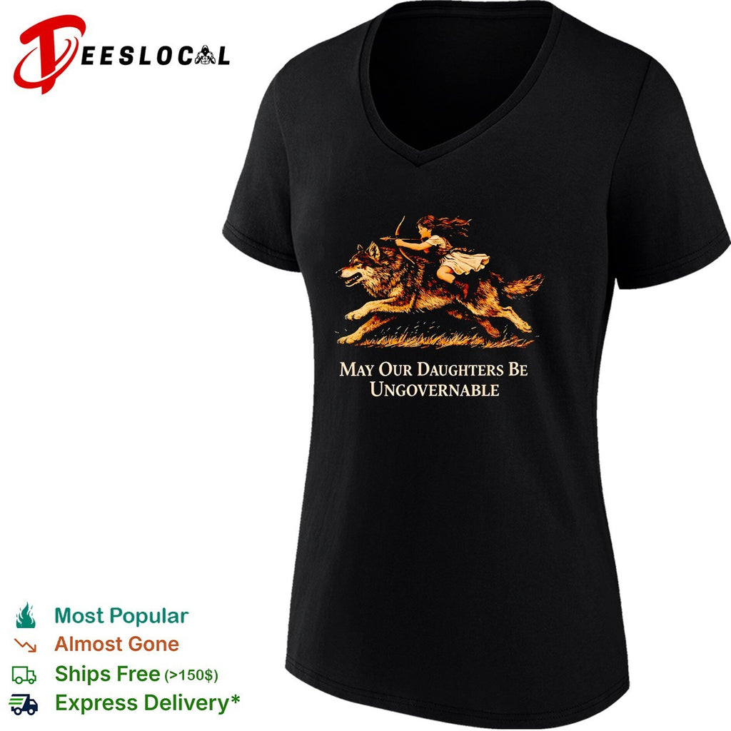 Girl riding wolf may our daughters be ungovernable shirt