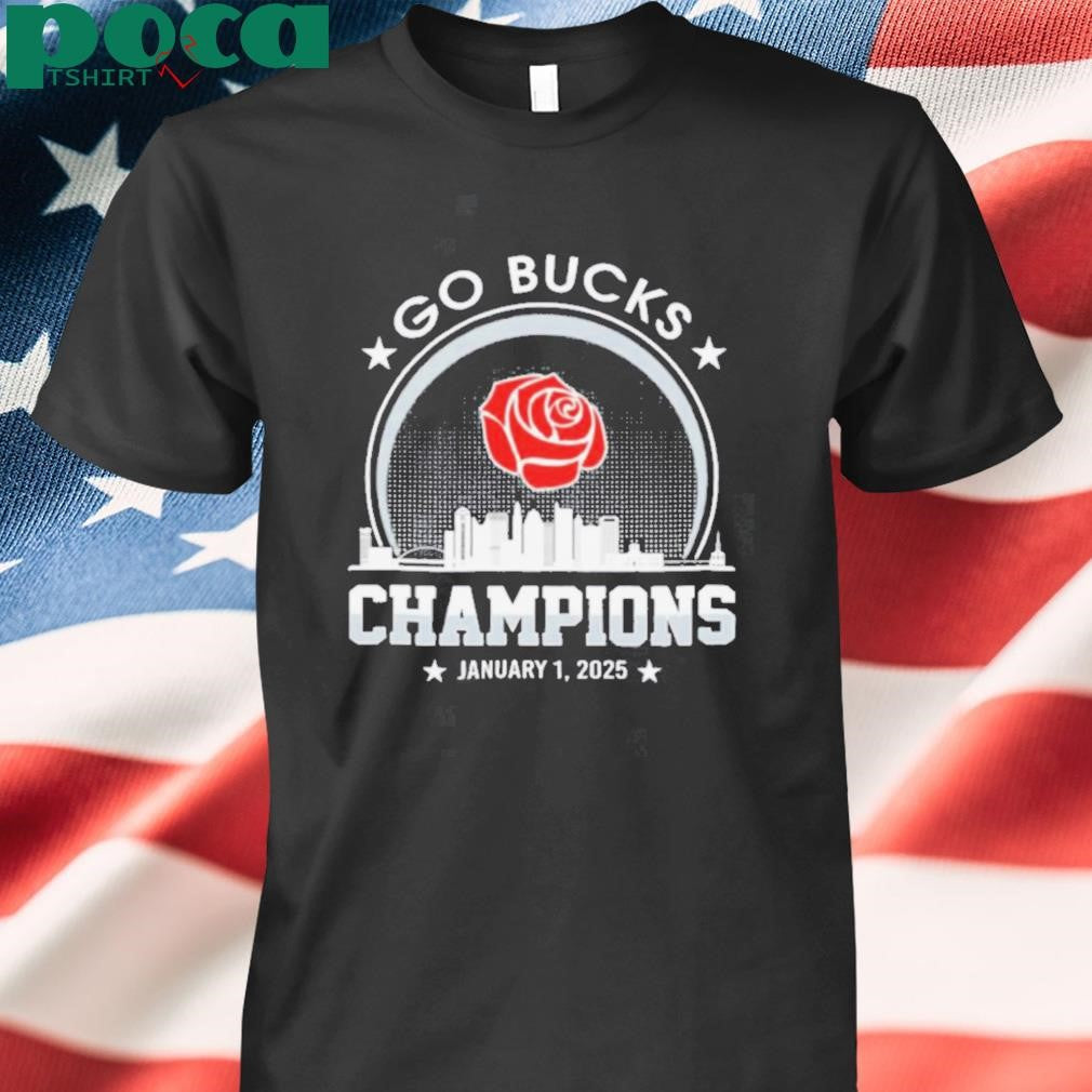 Go Bucks Football 2025 Rose Champions Skyline Logo Shirt