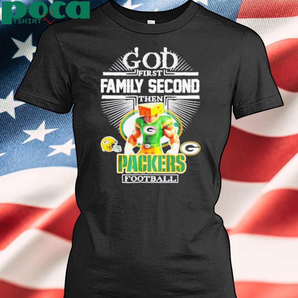 Green Bay Packers fan God first family second then Packers football mascot shirt