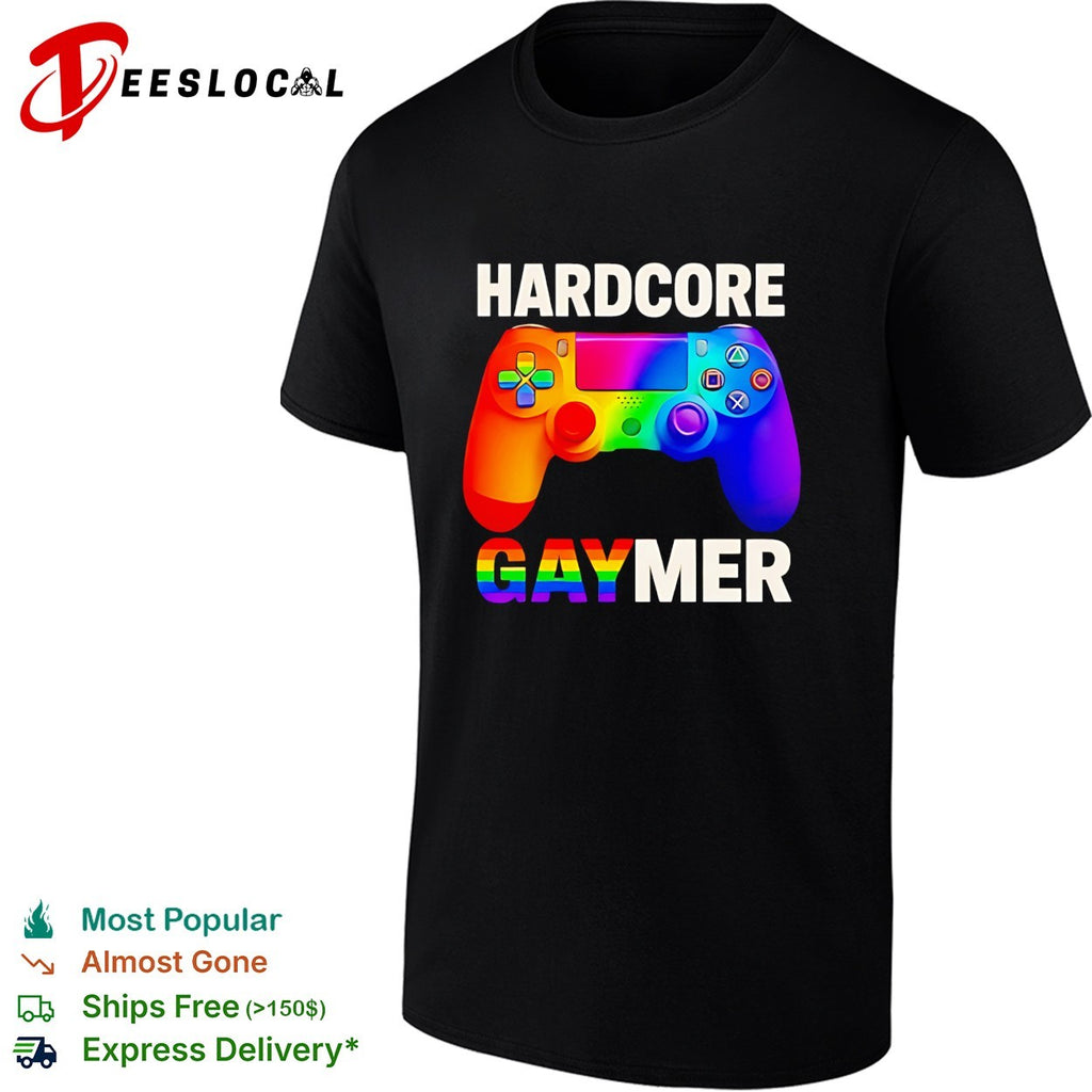 Hardcore Gaymer Rainbow LGBTQ Gamepad funny shirt