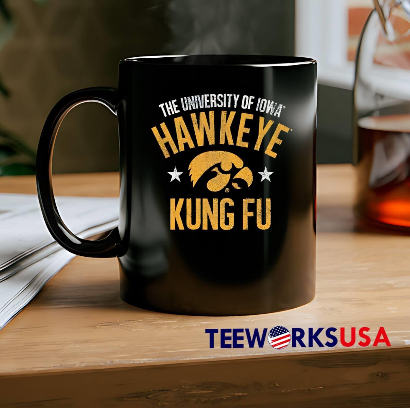 Hawkeye Kung Fu The University of Iowa Logo Stars Black shirt