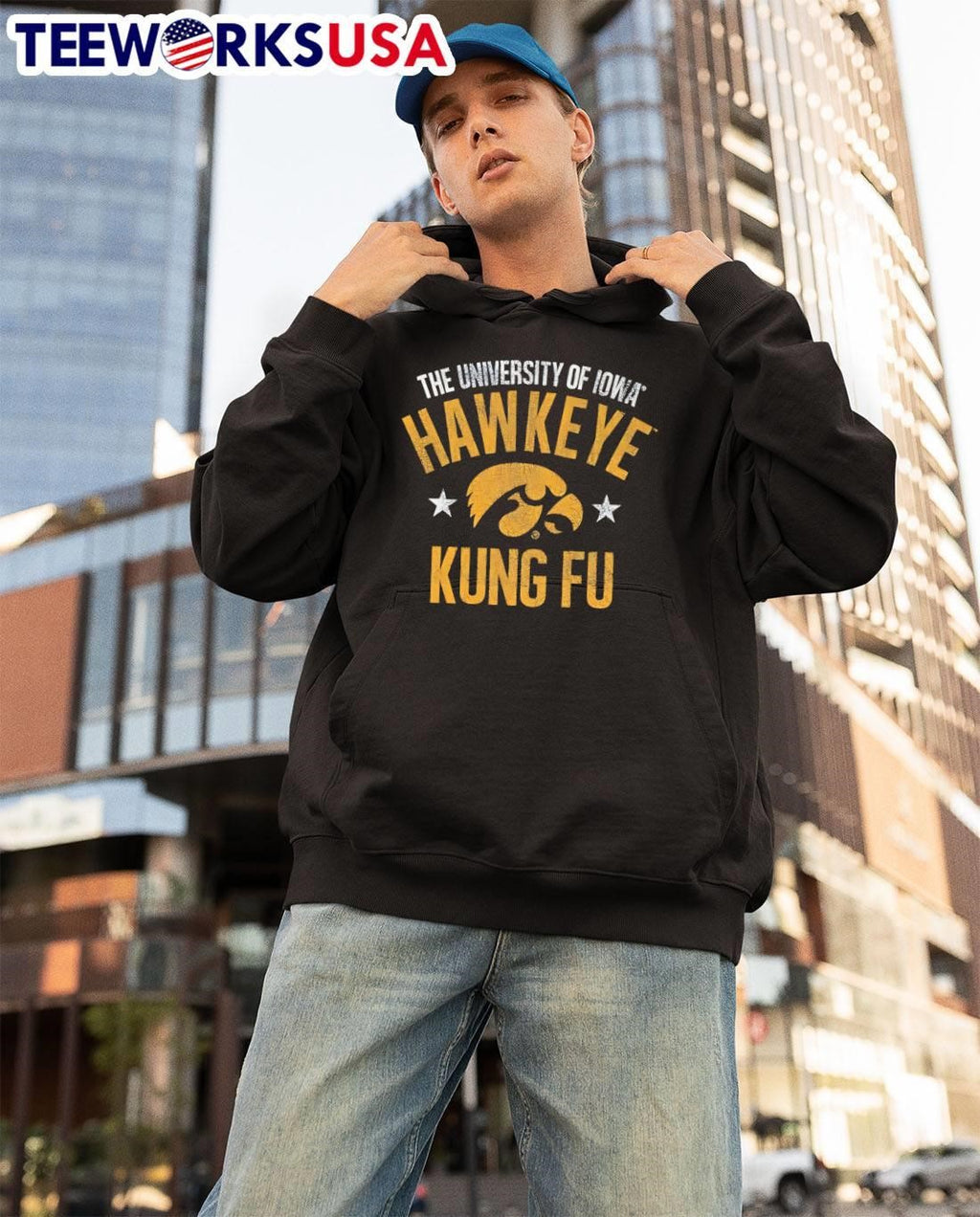 Hawkeye Kung Fu The University of Iowa Logo Stars Black shirt