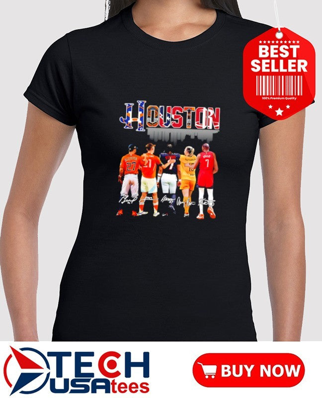 Houston Sports Team skyline players signature shirt