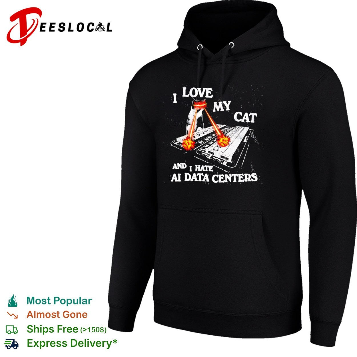 I love my cat and I hate AI data centers shirt