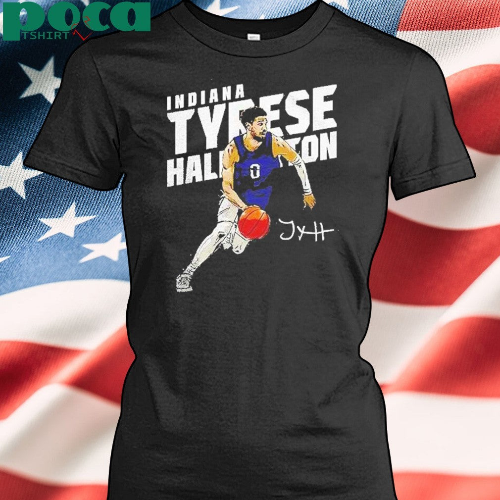Indiana Pacers Tyrese Haliburton Basketball Player Slant Graphic Shirt