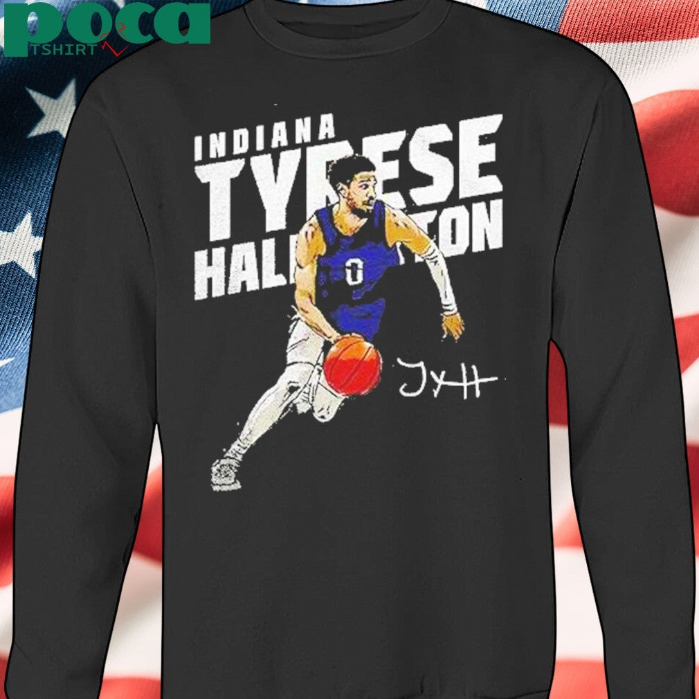 Indiana Pacers Tyrese Haliburton Basketball Player Slant Graphic Shirt