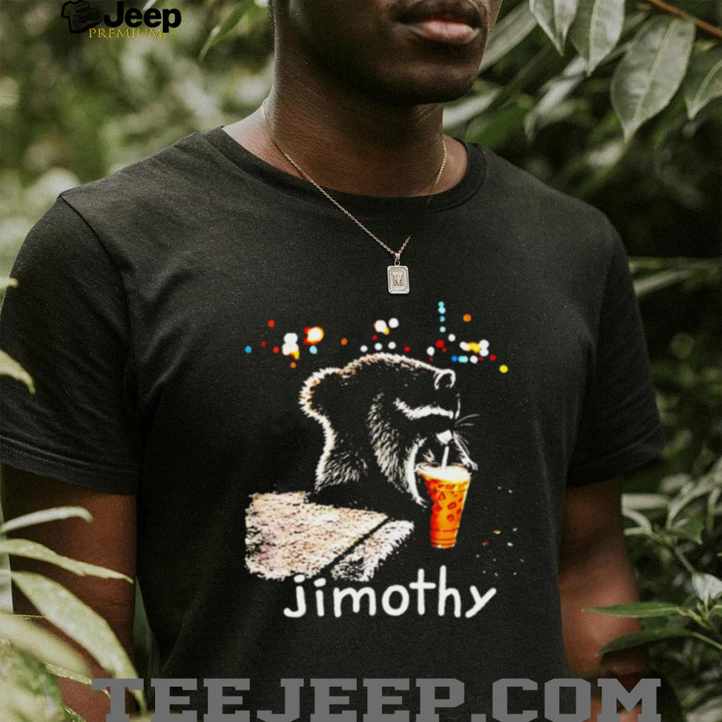 Jimothy Raccoon Drinking Iced Coffee funny animal shirt