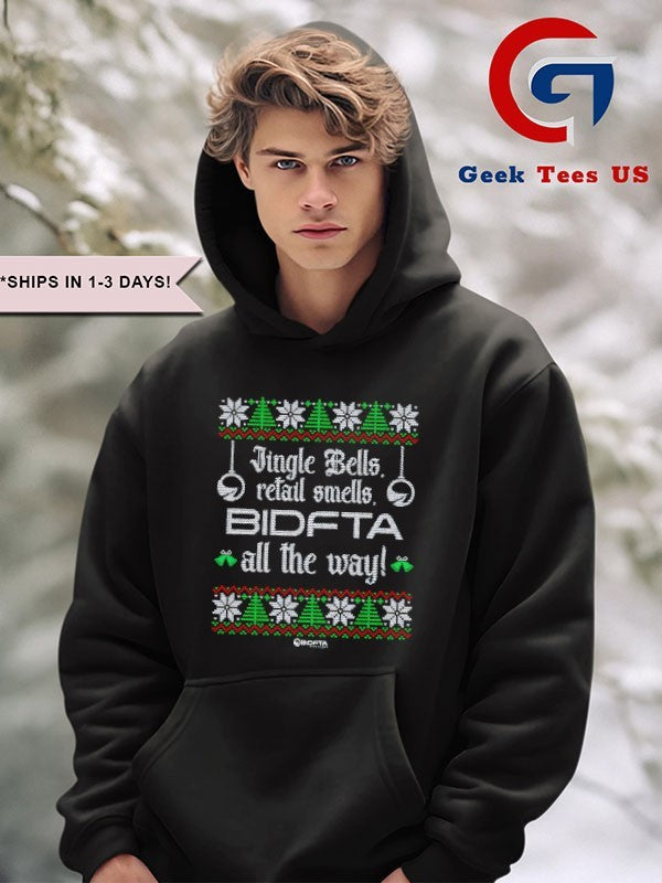 Jingle Bells retall smells BidFTA all the way ugly Christmas shirt