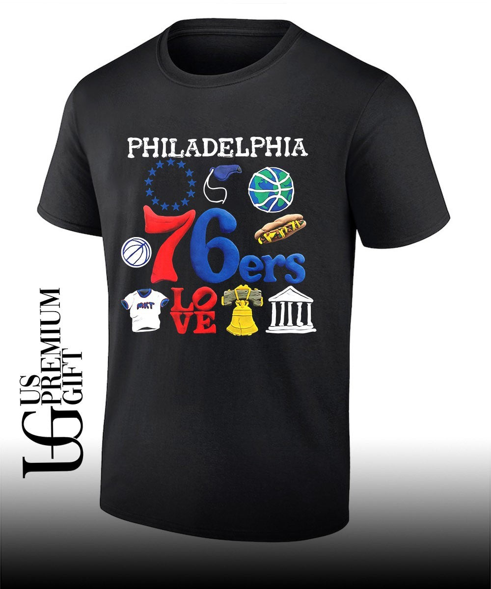 Joel Embiid wearing Philadelphia 76ers Claymation City shirt