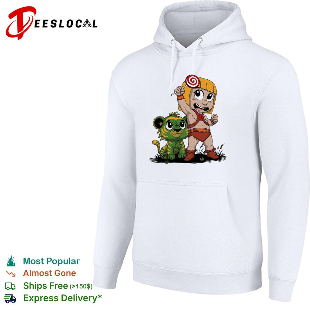 Jungle kid holding lollipop with tiger cub shirt