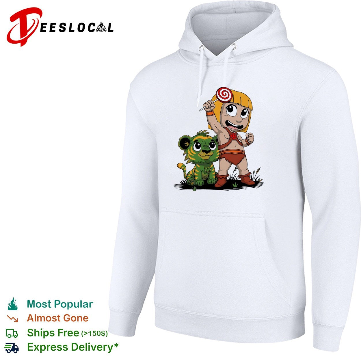 Jungle kid holding lollipop with tiger cub shirt