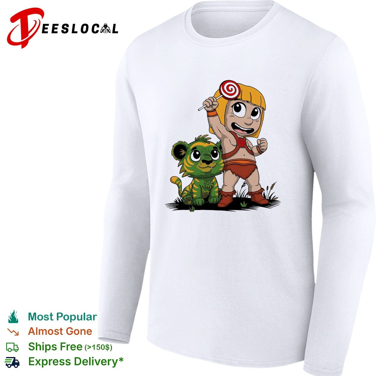 Jungle kid holding lollipop with tiger cub shirt