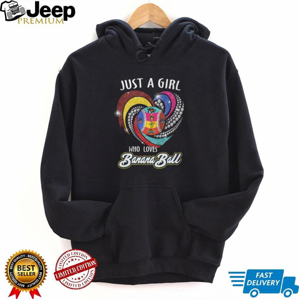 Just A Girl Who Loves Banana Ball Sparkle Heart Baseball Mascots Black T Shirt