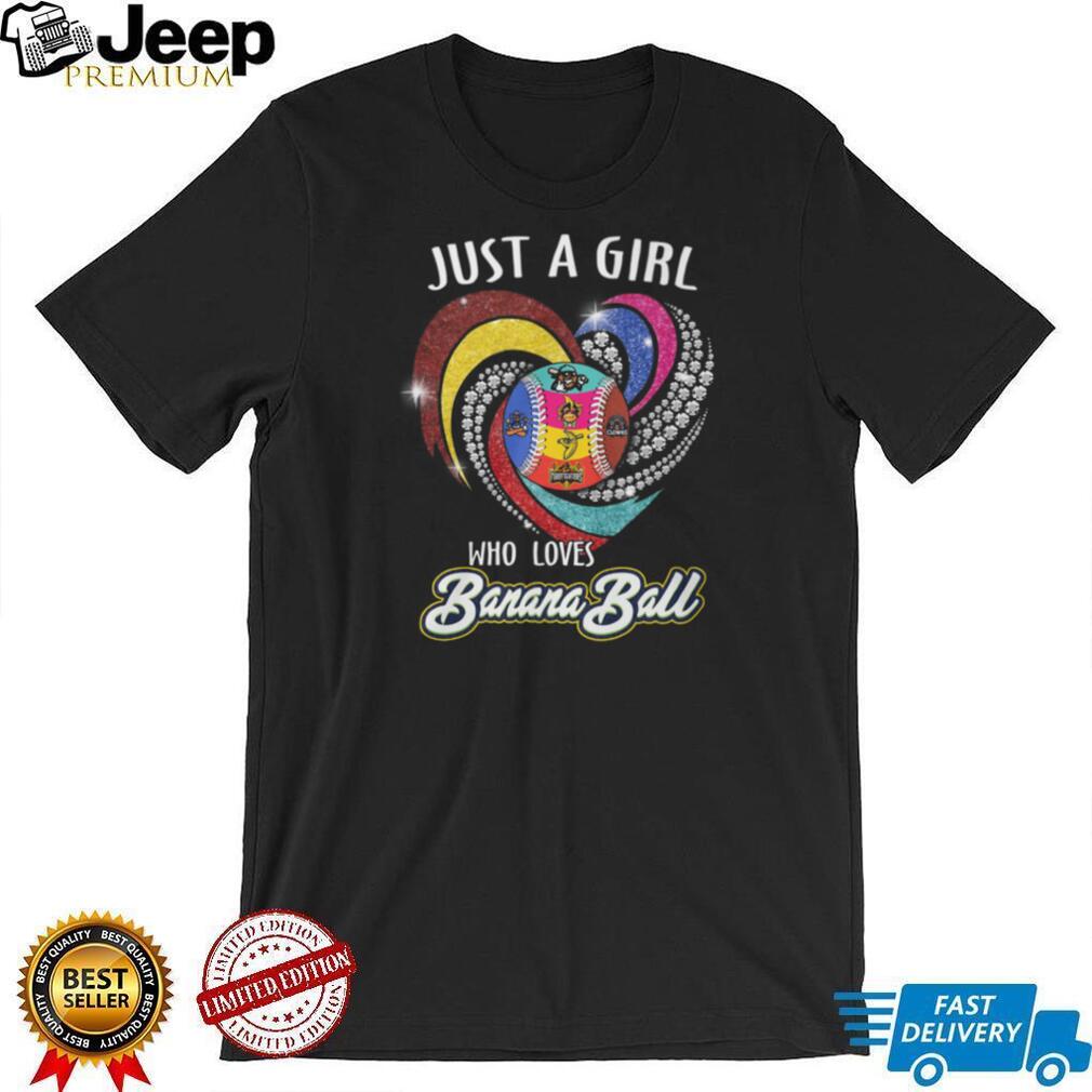 Just A Girl Who Loves Banana Ball Sparkle Heart Baseball Mascots Black T Shirt