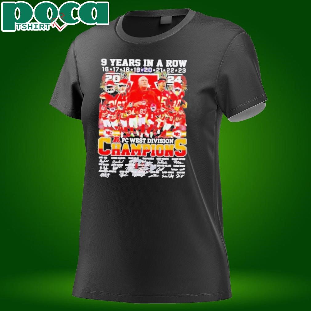 Kansas City Chiefs 9 years in a row AFC West Division Champions 2024 signatures shirt