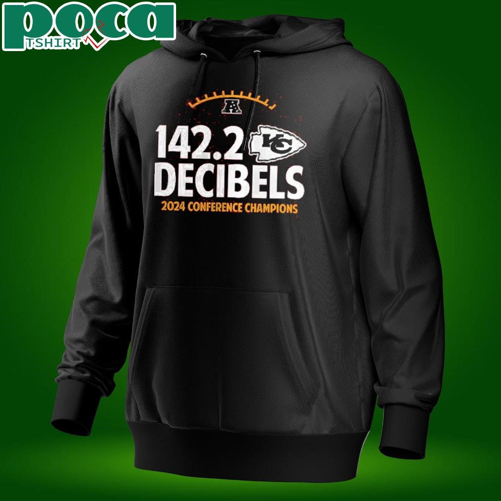 Kansas City Chiefs Fanatics 2024 AFC Champions Hometown Not Done Hearing Protection Required 142.2 Decibels Unisex T-Shirt