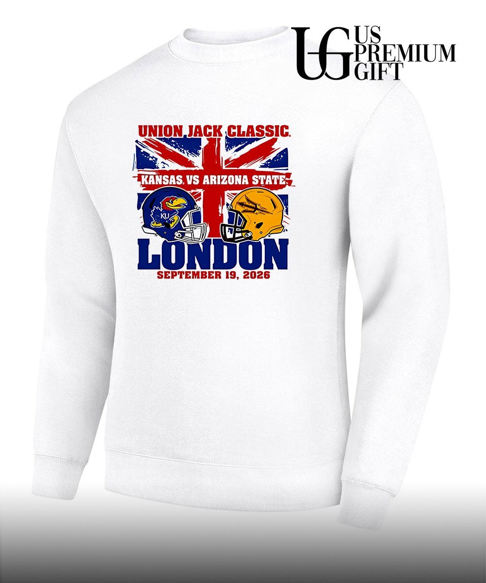 Kansas Jayhawks vs Arizona State Sun Devils Union Jack Classic London 2026 helmets shirt
