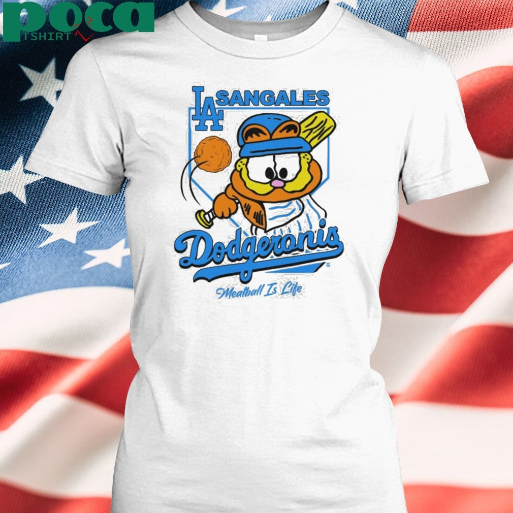 LA Sangales Dodgeronis Meatball Is Life Baseball Cartoon Graphic shirt