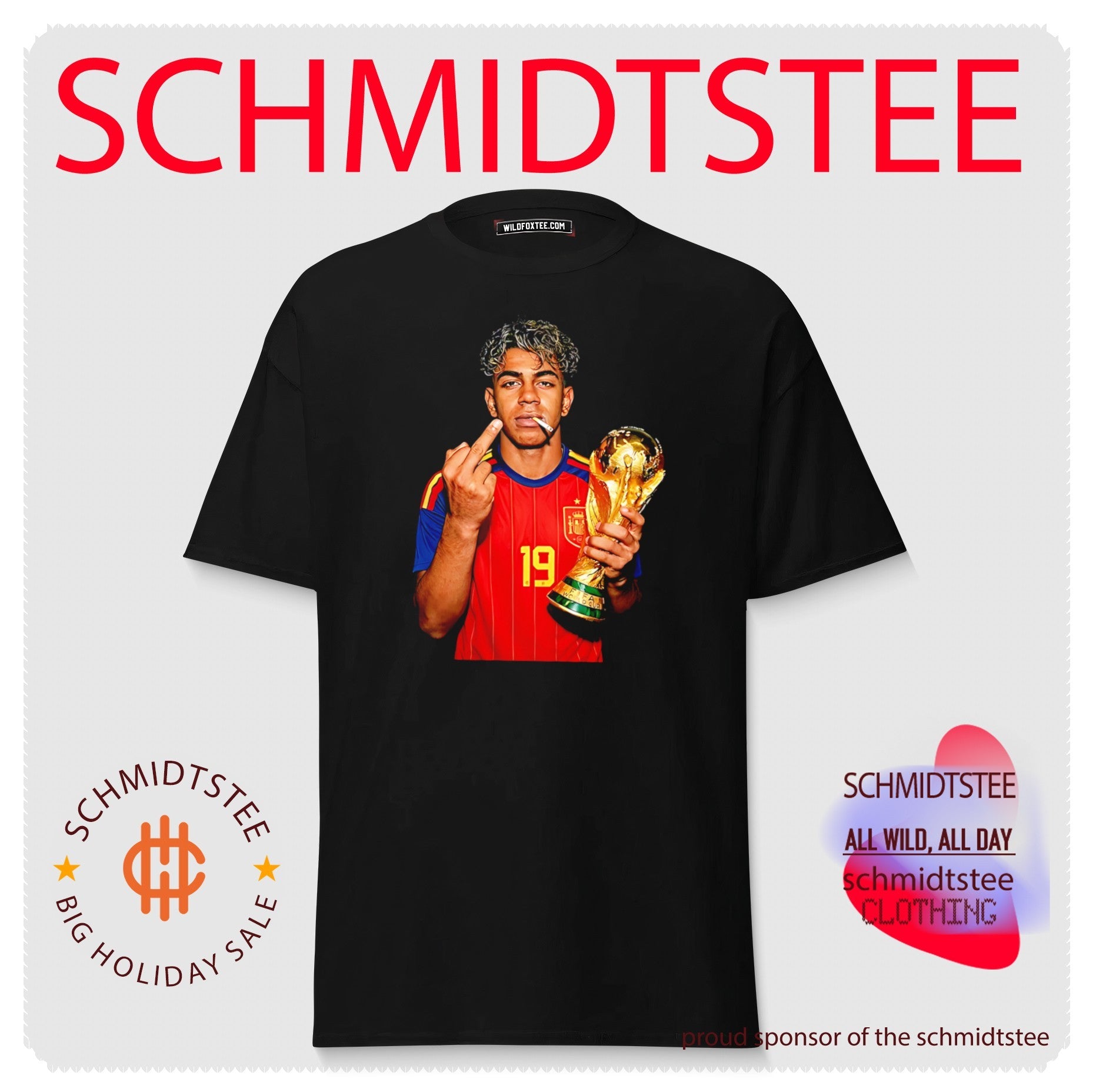 Lamine Yamal holding trophy middle finger shirt