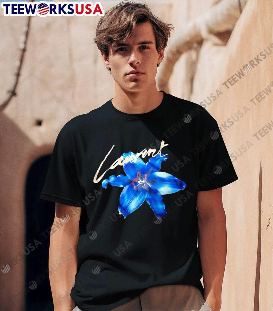 Laurent Blue Lily Flower Black shirt