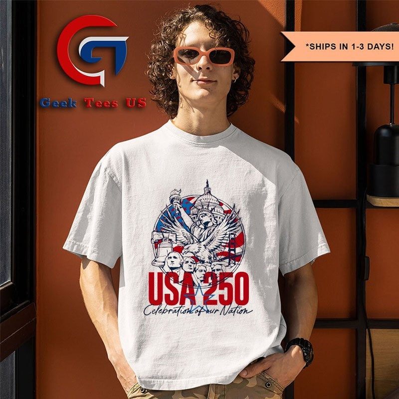 Liberty Bell Mount Rushmore Statue of Liberty Golden Gate Bridge USA 250 Celebration of our Nation shirt