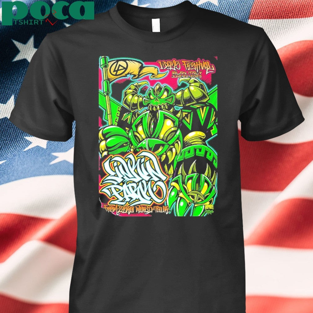 Linkin Park From Zero World Tour 2025 In Milan Italy Gig Poster At I-DAYS Festival On June 24th Art By Urban Aztek shirt