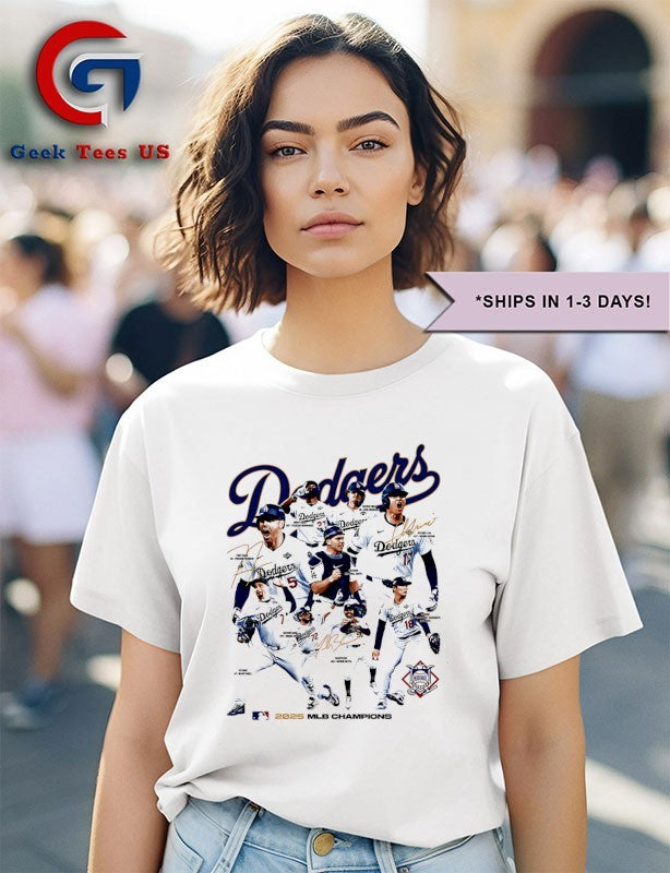 Los Angeles Dodgers baseball back to back 2025 MLB Champions signature t-shirt