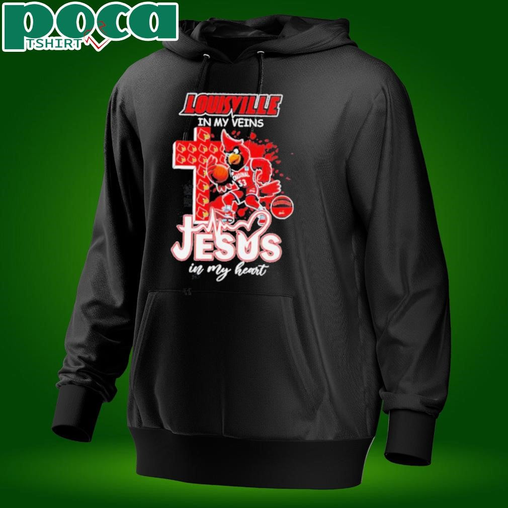 Louisville Cardinals Mascot in my veins Jesus in my heart shirt