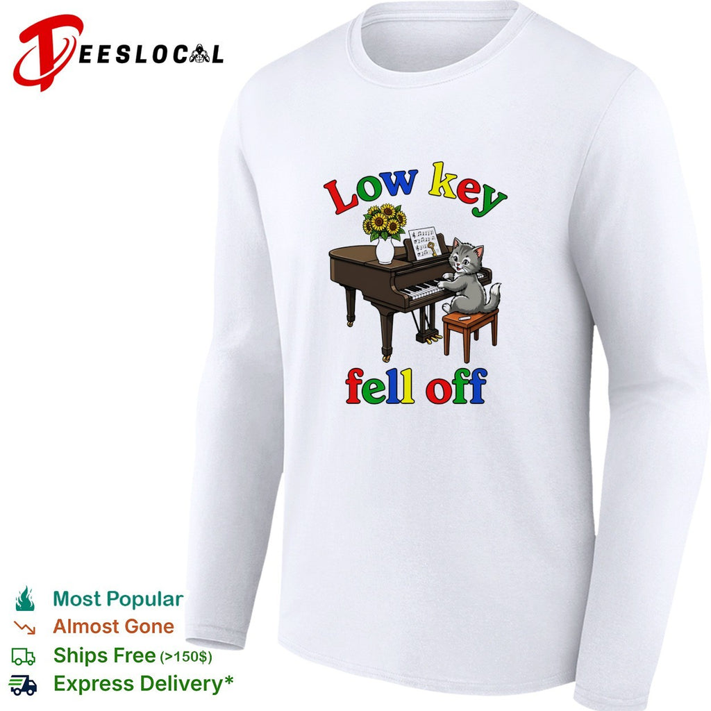 Low key fell off cat playing piano shirt