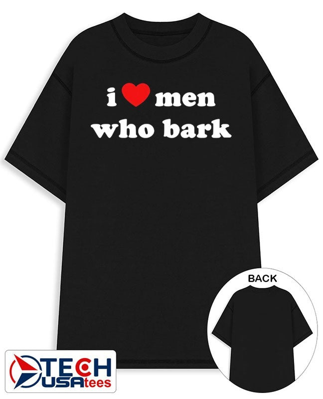 Marci wearing I heart men who bark shirt