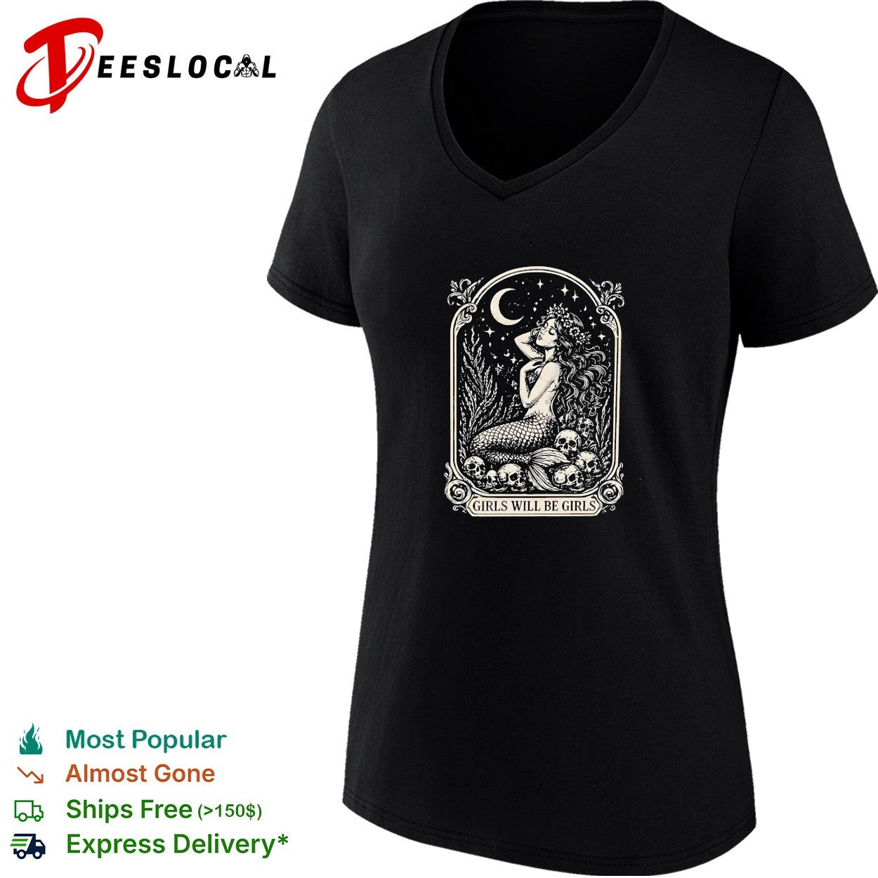 Mermaid sitting on rocks girls will be girls shirt