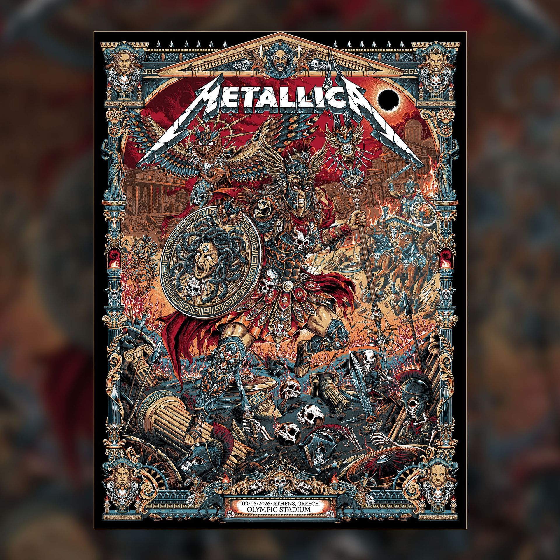 Metallica World Tour M72 Athens May 9 2026 Olympic Stadium Greece Pop-Up Poster Canvas Wall Art Gojira x Knocked Loose By Juan Ma Orozco
