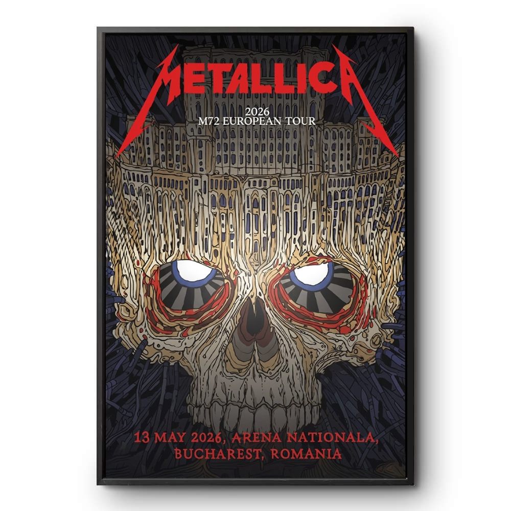 Metallica Bucharest Romania May 13 2026 At Arena Nationala 2026 M72 European Tour Poster Palace of the Parliament Skull
