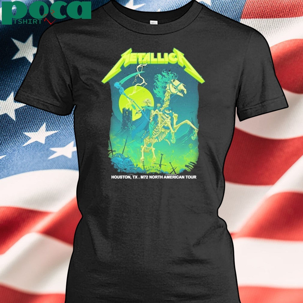 Metallica M72 Houston North American Tour June 14 2025 At NRG Stadium TX Skeleton Reaper Poster Artwork By Vance Kelly Merch shirt