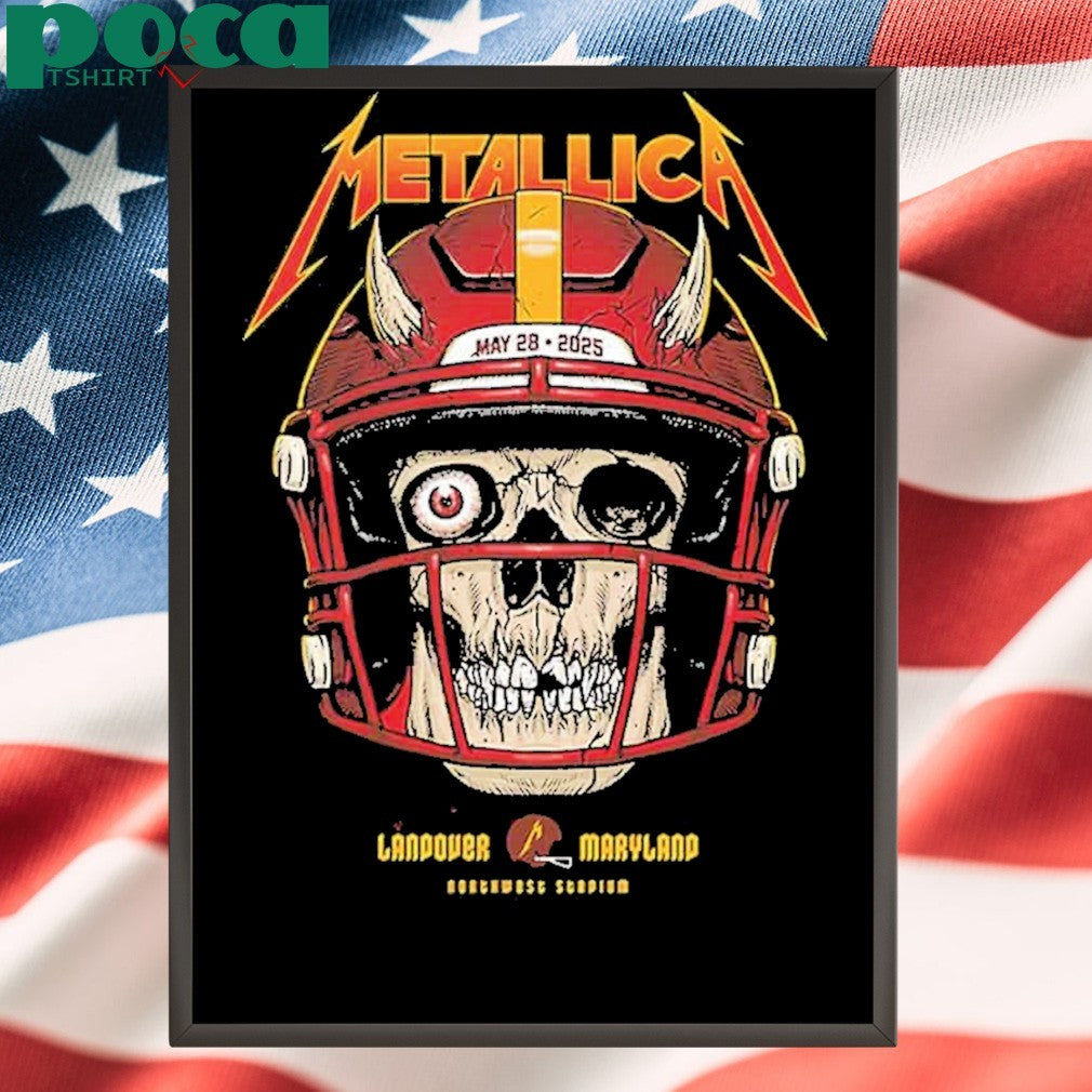 Metallica M72 Landover Maryland Exclusive Pop-Up Poster For Washington DC At Northwest Stadium On May 28 2025 Skull Helmet Washed T-Shirt
