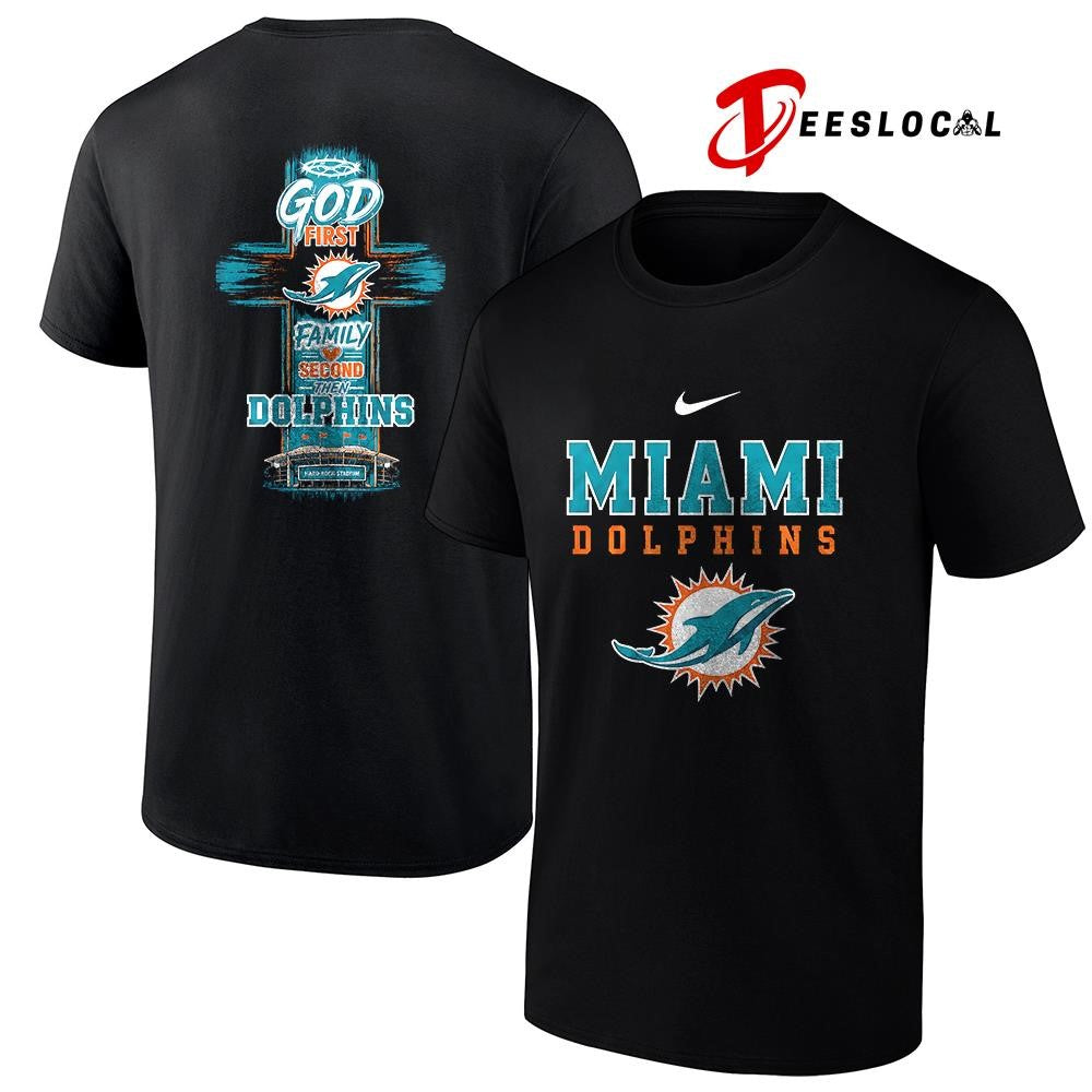 Miami Dolphins God first family second cross shirt