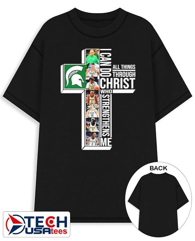 Michigan State Spartans Basketball players cross I can do all things through Christ who strengthens me shirt