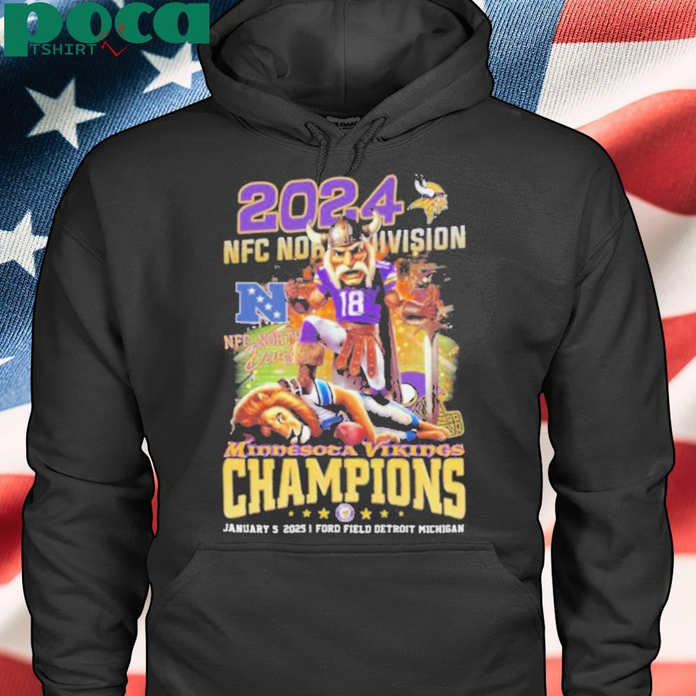 Minnesota Vikings 2024 NFC North Division Champions January 5, 2025 Ford Field Detroit Michigan Mascot T Shirt