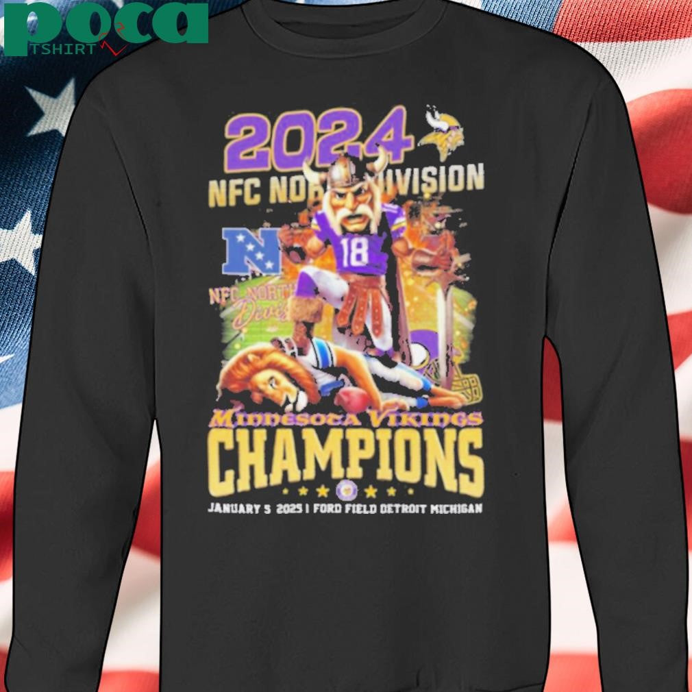 Minnesota Vikings 2024 NFC North Division Champions January 5, 2025 Ford Field Detroit Michigan Mascot T Shirt