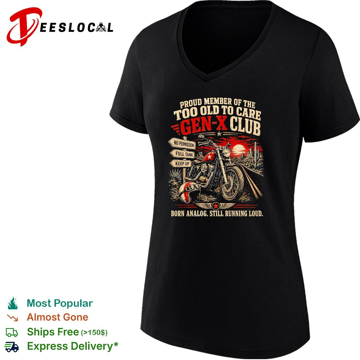 Motorcycle gen x club born analog still running loud shirt