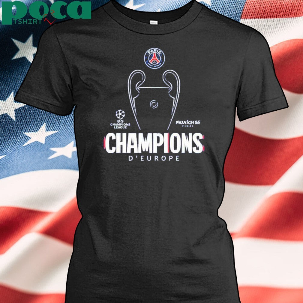 Munich 25 Final PSG UCL Champions 2025 Trophy Outline Graphic T-Shirt