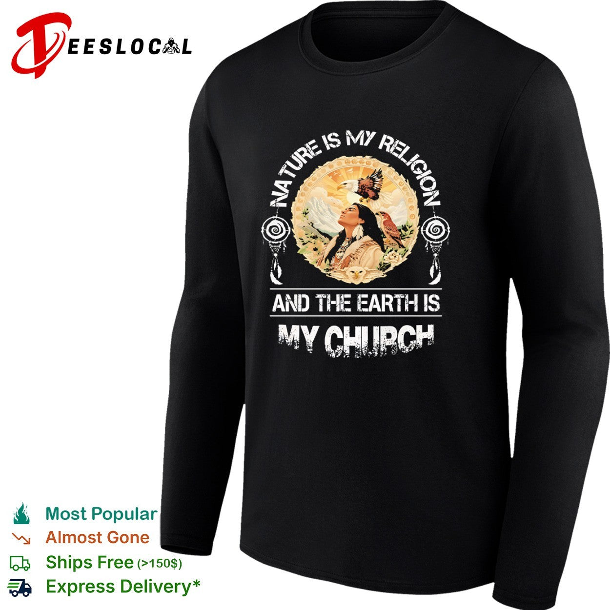 Nature is my religion and the earth is my church eagle indigenous portrait shirt