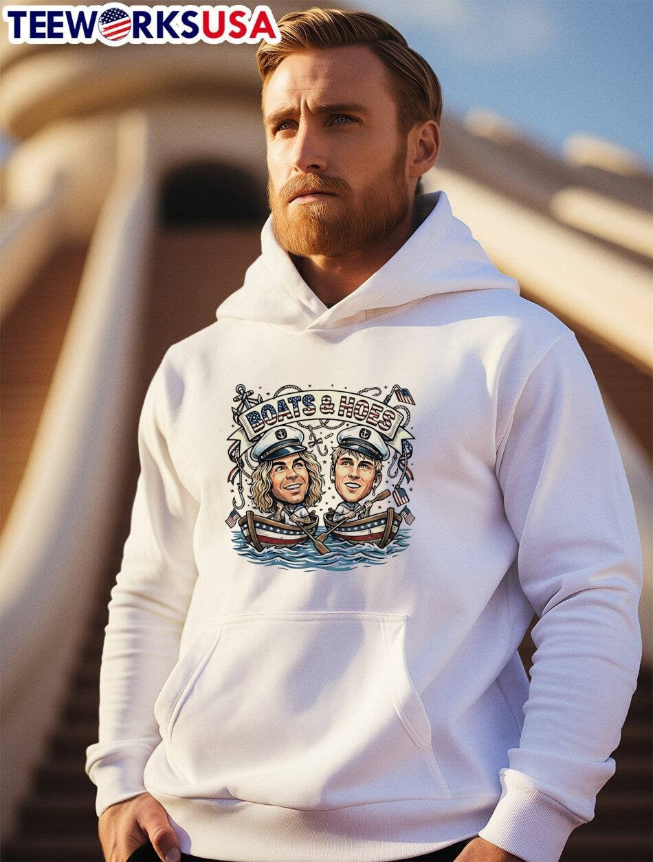 Nautical Apparel Two Sailors Rowing Boats & Hoes Patriotic USA T-Shirt