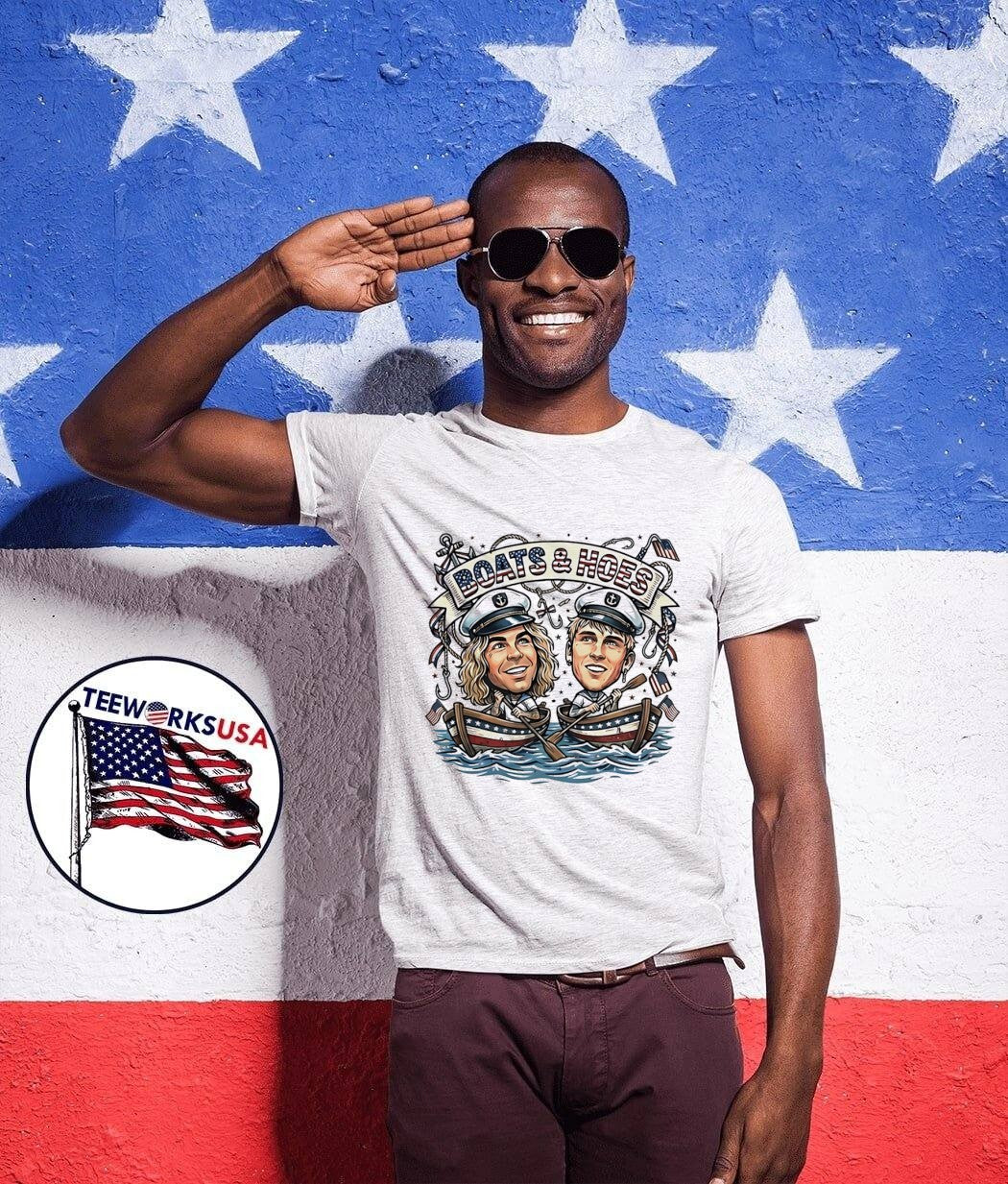 Nautical Apparel Two Sailors Rowing Boats & Hoes Patriotic USA T-Shirt