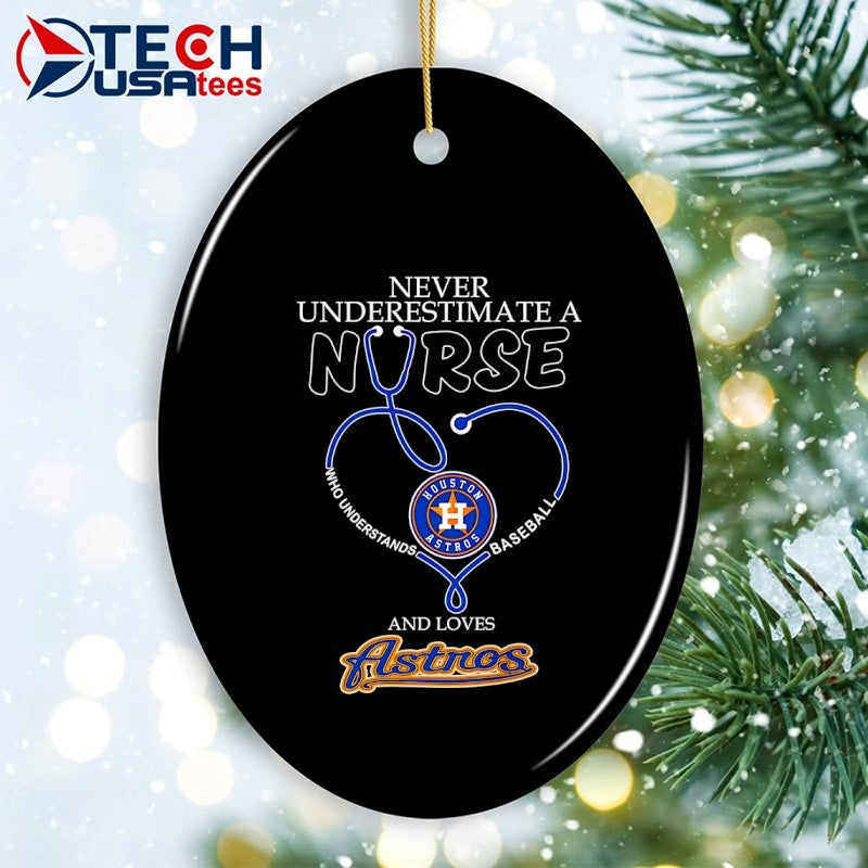 Never underestimate a nurse who understands baseball and loves Houston Astros stethoscope heart shirt