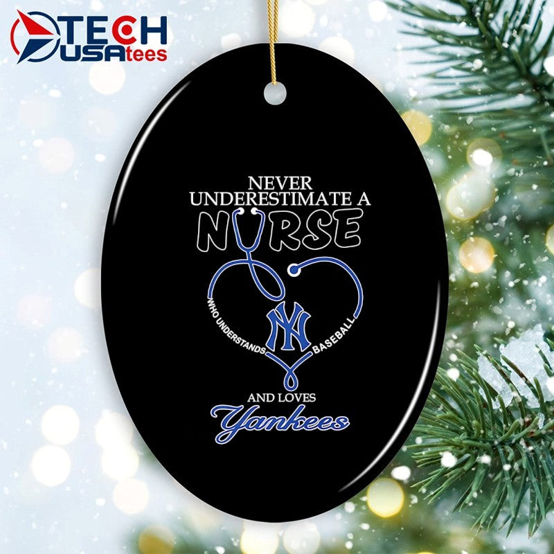 Never underestimate a nurse who understands baseball and loves New York Yankees stethoscope heart shirt