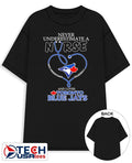 Never underestimate a nurse who understands baseball and loves Toronto Blue Jays stethoscope heart shirt